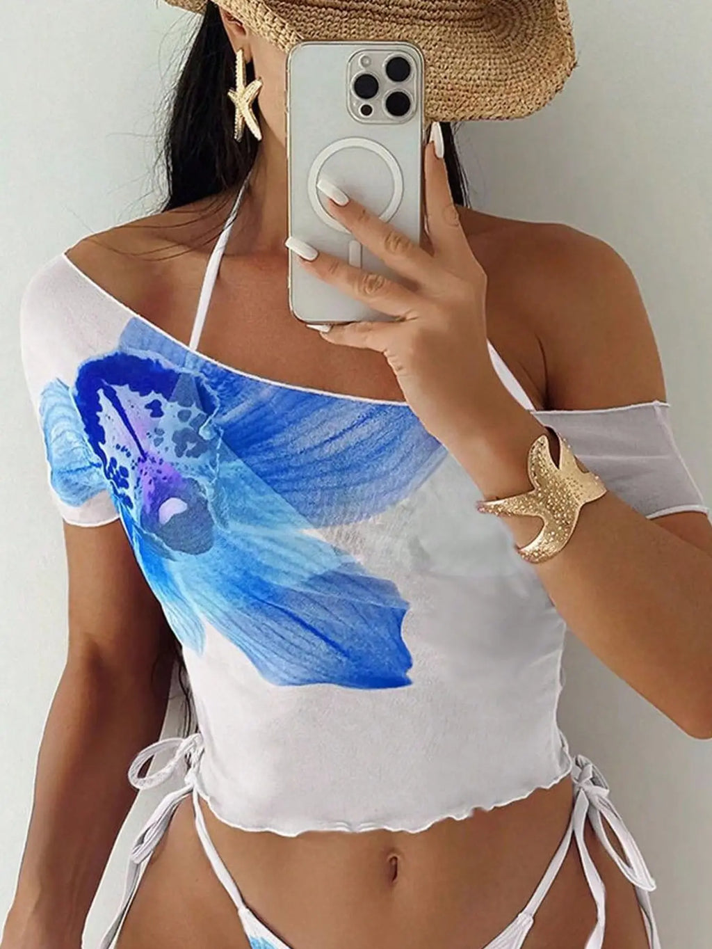 Sexy Pink Floral Print Short Sleeve Cover Up 3 Piece Bikini Set 2026 Women Push Up Thong Swimsuit Holiday Bathing Suit Swimwear