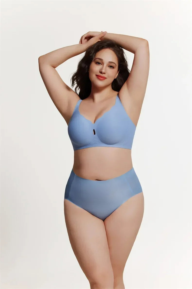 Wireless Comfortable Bra Large Cup Seamless Anti-Sagging Back Smoothing Underwear Soft Women's Hollowed-Out Full Cover Bras