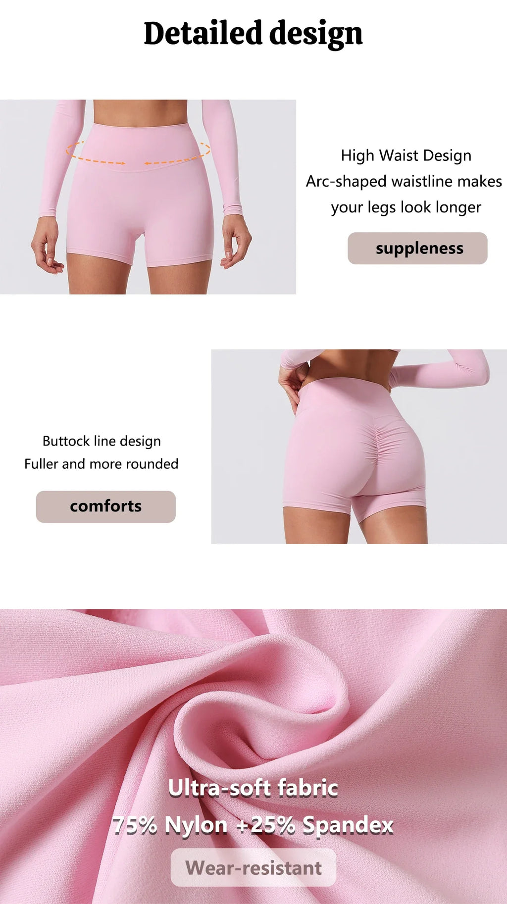 Hearuisavy Summer Elastic Scrunch Yoga Shorts Push Up Gym Leggings Cycling Workout Short Women Quick-Dry High Waist Sports Pants