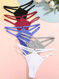 5PCS Women Sexy Cotton Panties Two Belts Hollow Out G-String Thongs Breathable Underwear for Female Solid Color Lingerie S-XL