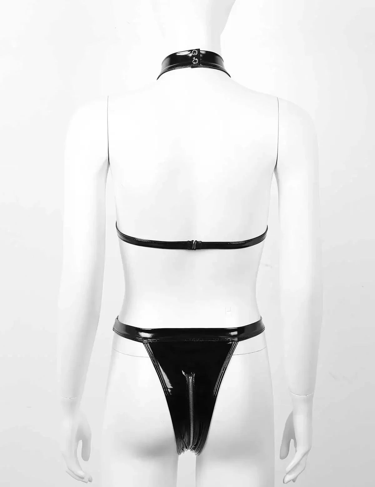 Plus Size Balck Bandage PU Latex Leather Mesh Bodysuit Exotic Teddies Zipper Crotch Catsuit 2XL Costumes Women Sexy Lingerie