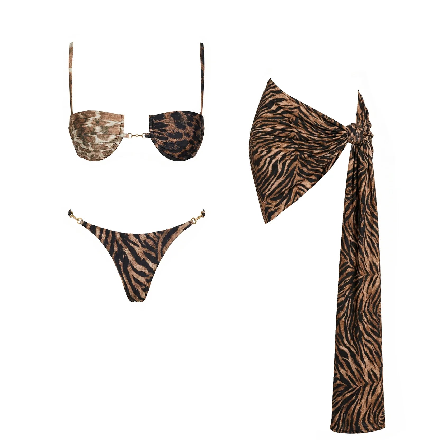 New 2Pcs Halter Swimsuit With Mini Skirt Women Bikini Push Up Swimwear Bandeau Biquini Printed Swim Suit Bathingsuit Beachwear