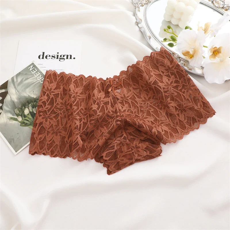3Pcs Women Lace Boyshort Panties Low-Rise Sexy Underwear Trendy Floral Underpants Female Sexy Boyshort Panties Ladies Lingerie