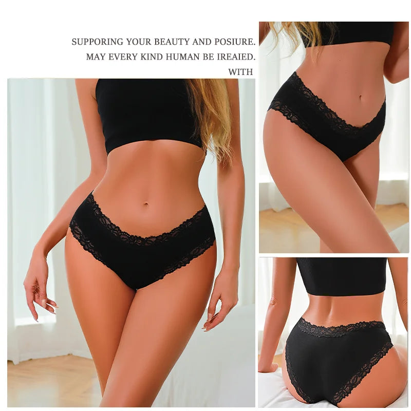 4Pcs Sexy Cotton Lace Panty Women Low Waist Panties Underwear S-XL Solid Color Ladies Briefs Lingere Underware Comfortable Women