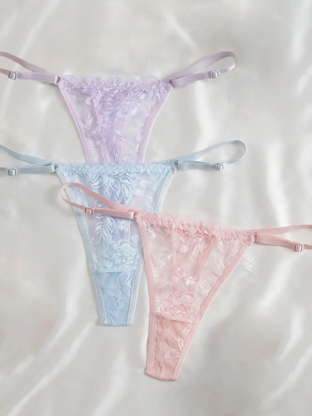 3-Pack Women's Sexy Lace Panties Underwear, Adjustable Strap Floral Lace Sheer Mesh Sexy Thong