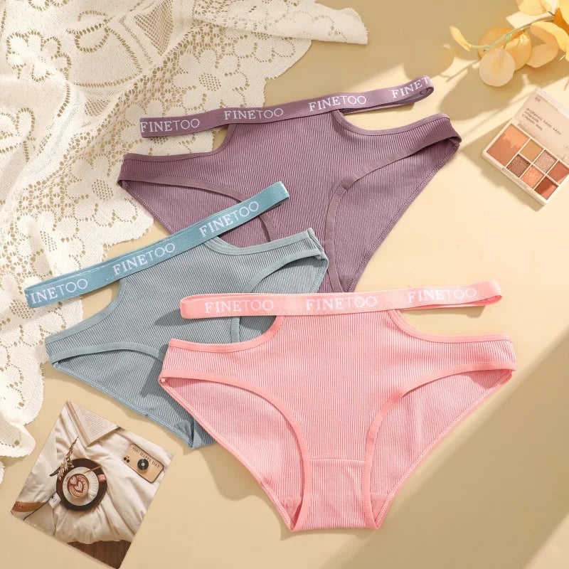 3Pcs Sexy Cotton Double Letter Belt Briefs Women's Panties Hollow Out Intimate Underpants Solid Color Fashion Underwear S-XL