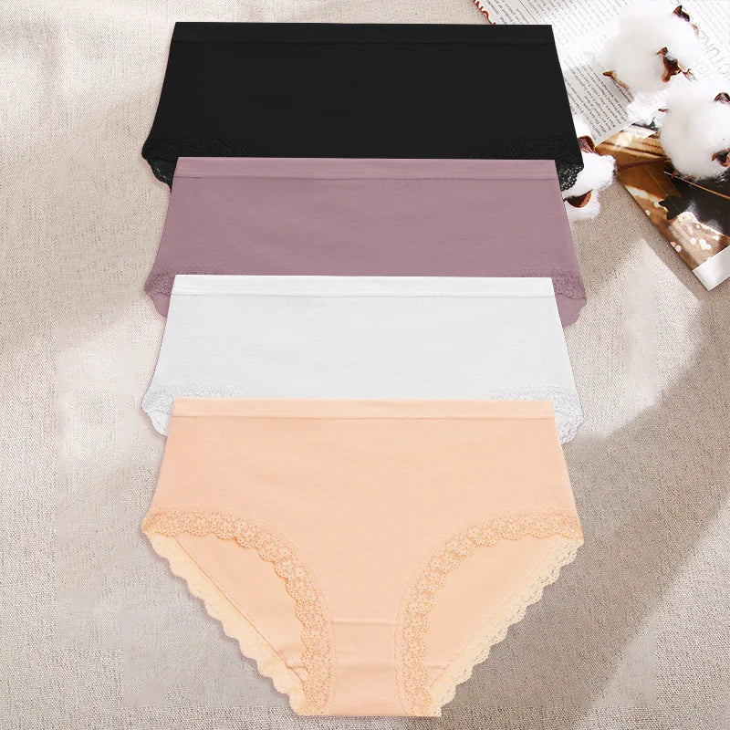 4Pcs/Set Women's Cotton Briefs Women Seamless Panties Solid Color Breathable Underwear Female Low Waist Soft Lingerie S-XXL