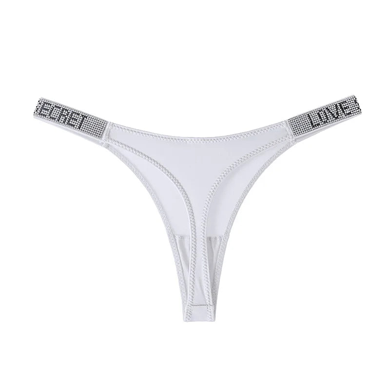 Letter Sexy Panties Women Thongs Rhinestones Diamonds G-string Sports Thong Low Waist Shorts Briefs T-back Fitness S-XL