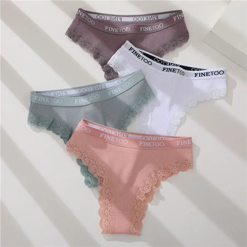 FINETOO 2Pcs/Set Women Cotton Brazilian Panties Plus Size M-2XL Lingerie Sexy Lace Underwear Low Rise Girls Intimates Underpants