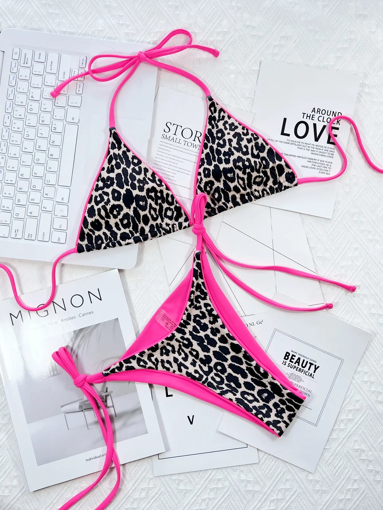 Sexy Mirco Bikini 2024 Women Neon Hot Pink Patchwork Triangle Swimsuit Beach Brazilian Bathing Suit Tie Side Thong Swimwear