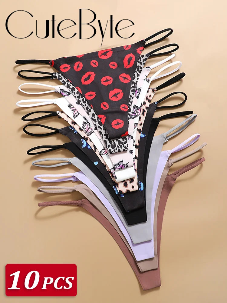 10Pcs/Set Seamless Thong Women Thin Strap Low Waist High Flexibility Panties Underwear Ladies Briefs T-back Comfortable Women