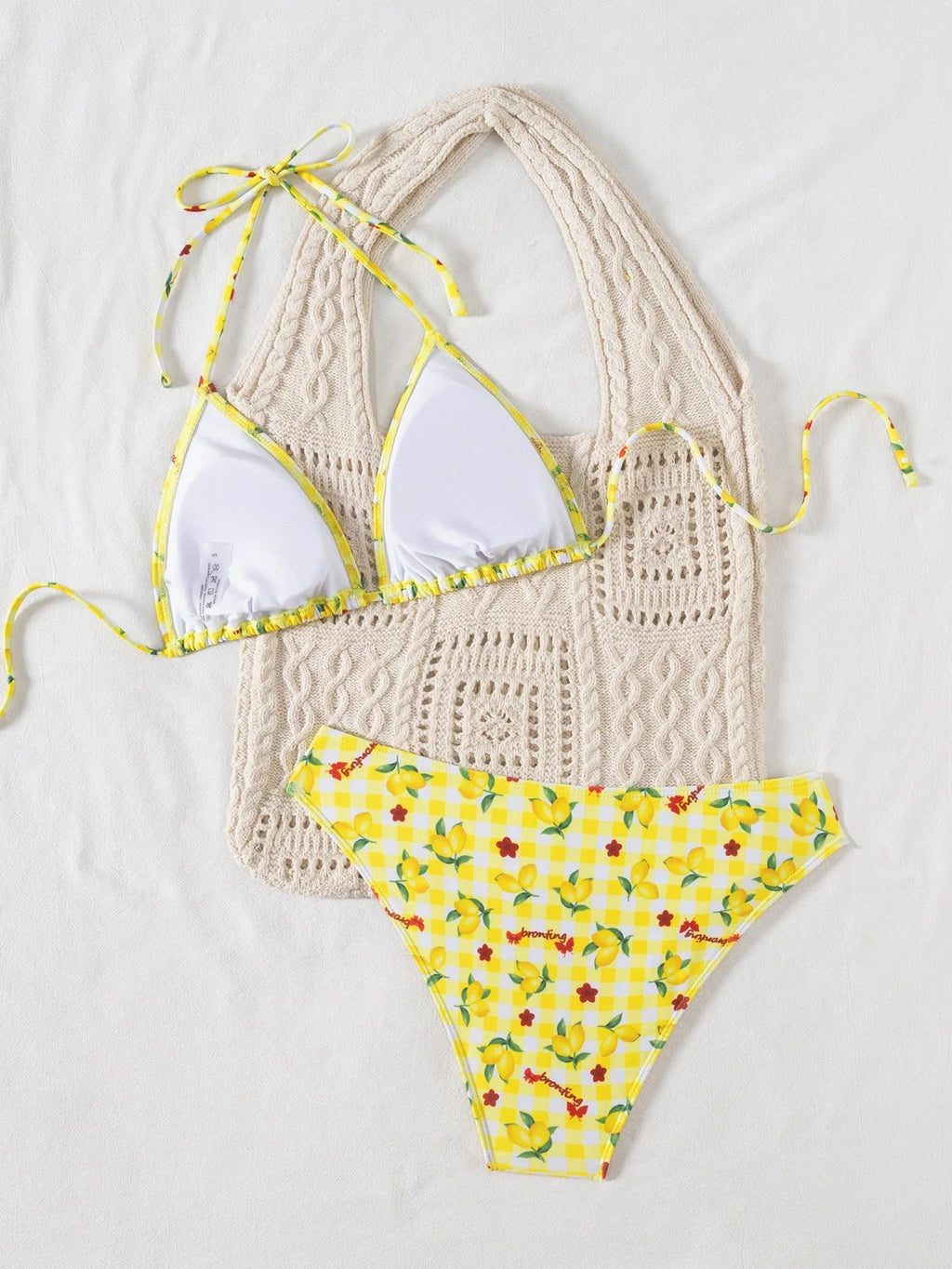 2025 New Women's Black Ground White Dot Printed Swimsuit Halter Neck Low Waist Bikini Set For Summer Female Swimwear Brazilian