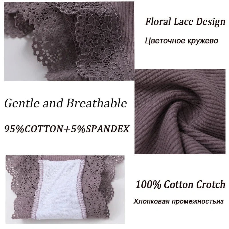 FINETOO 2Pcs/Set Women Cotton Brazilian Panties Plus Size M-2XL Lingerie Sexy Lace Underwear Low Rise Girls Intimates Underpants