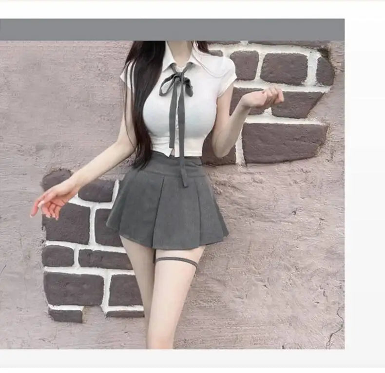 WOMENGAGA Korea Style Sexy Slim High Waist Strap A-line Half Length Skirt Fashion Women Skorts JK Sweet 2023 New  OW3W