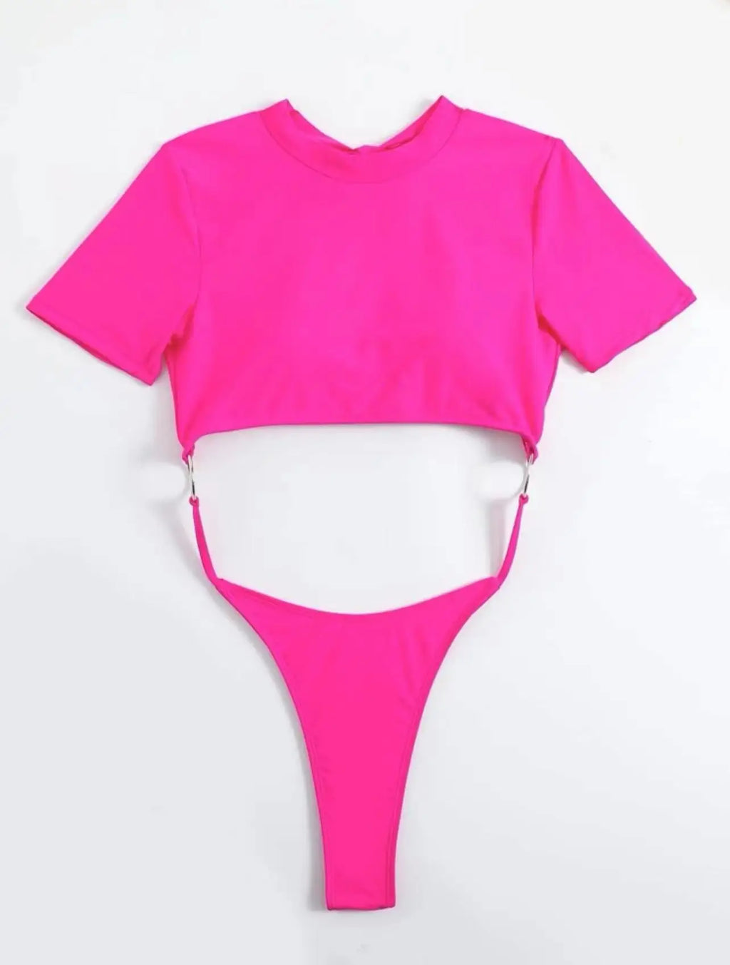 Bikini Women Swimsuit 2024 Blue Short Sleeve Hollow Out Thong Monokini Brazilian Beach Bathing Suit Push Up One Piece Swimwear