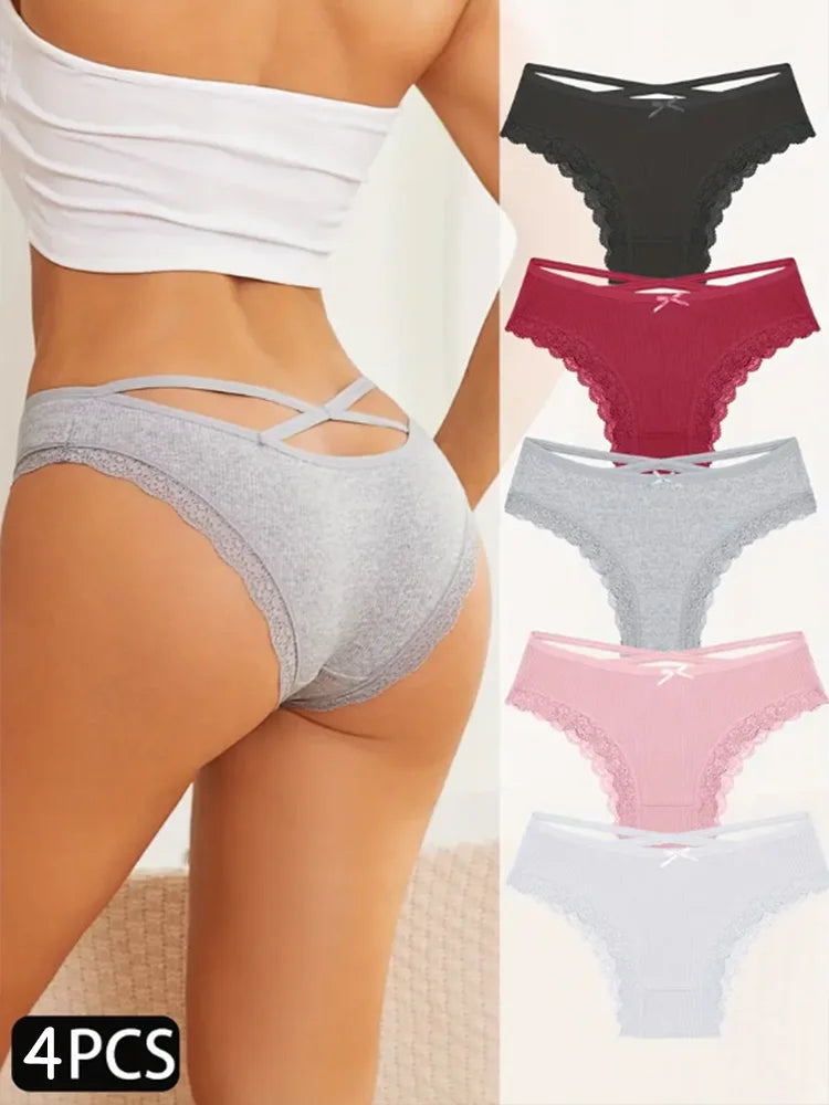 4PCS Cotton Seamless Panties Hollow Sexy Design Unique Low Waist Women Panties Breathable Girls Underwear Soft Lingerie S-XL