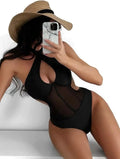Sexy See Through One Piece Swimsuit 2025 Women Halter Corss Underwire Tummy Control Swimwear Solid Black Hot Pink Bathing Suits