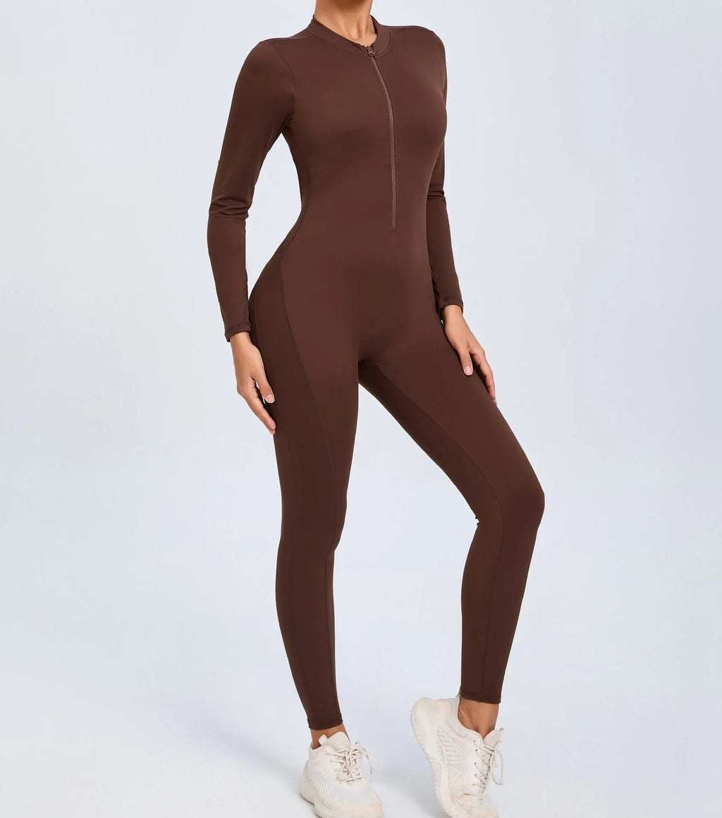 Hearuisavy Summer V Back Sports Jumpsuit Yoga Clothes Rompers Women Long Sleeveles Workout Bodysuits Backless One-piece Suit