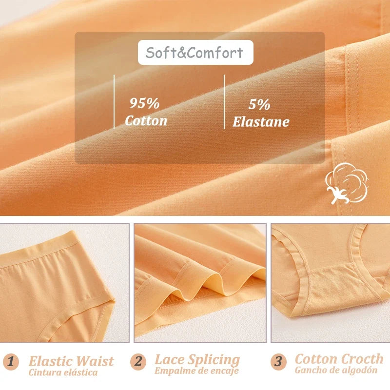 4Pcs/Set Women Cotton Briefs Seamless High Waist Breathable Underwear Female Stretch Comfortable Lingerie New solid color Panty