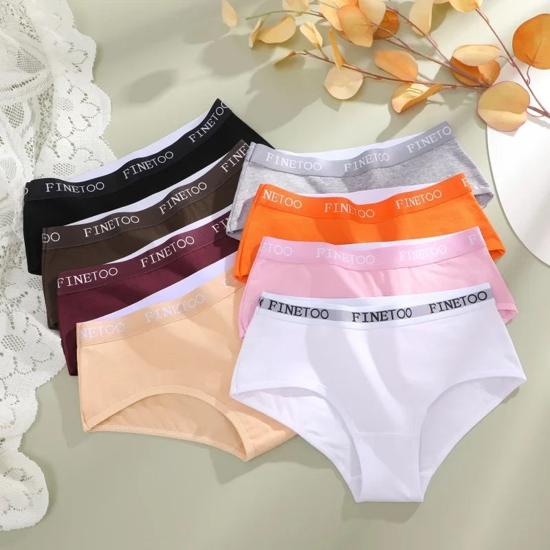 FINETOO 4Pcs Women's  Cotton Panties Sexy Breathable Low Waist  Briefs Letter Straps Underwear Soft Stretch Comfortable Lingerie