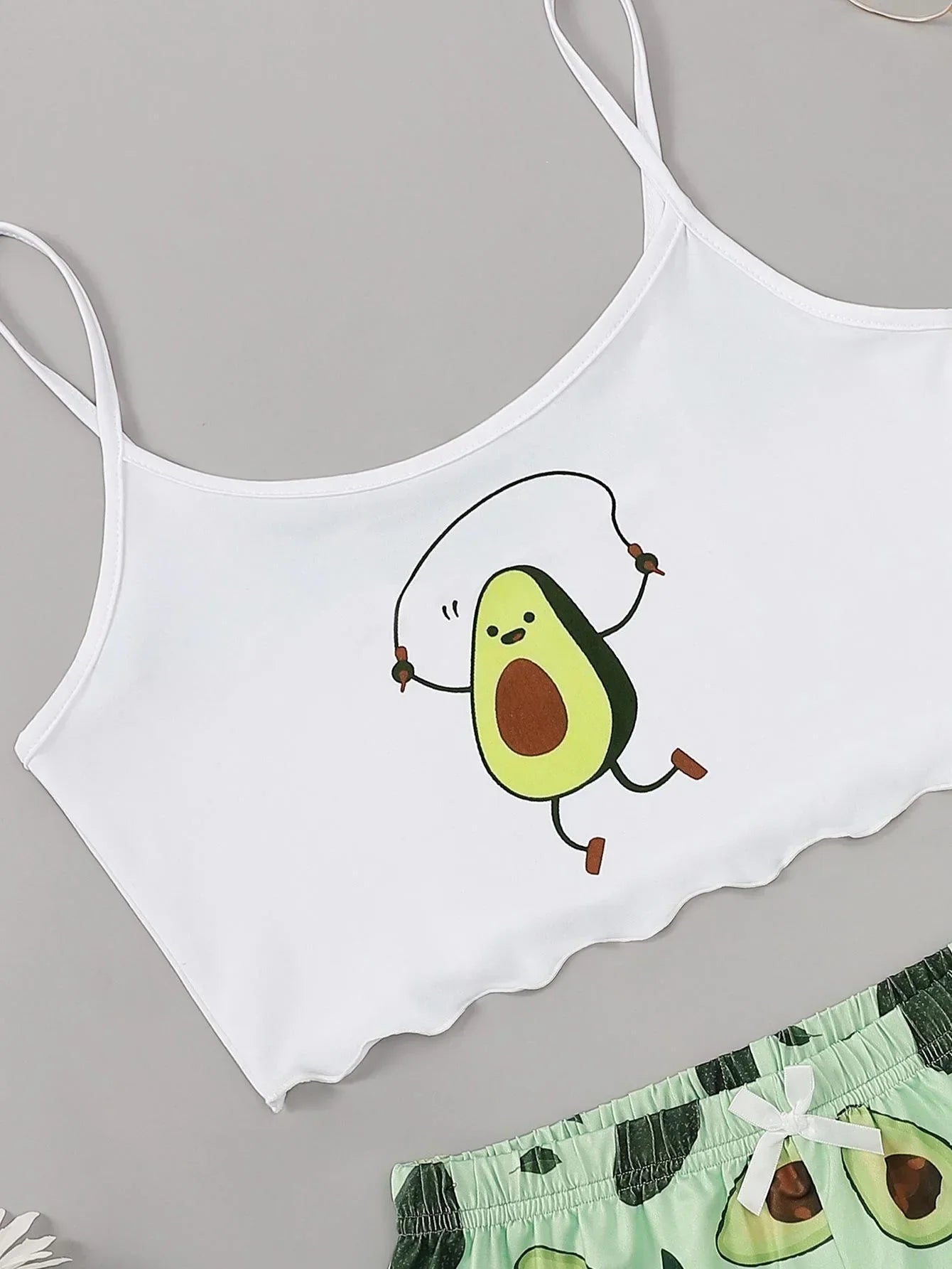 Avocado Print Camisole with Shorts Set Sleepwear Women Summer Pajamas Casual Sexy Lingerie Nightie Homewear Underwear