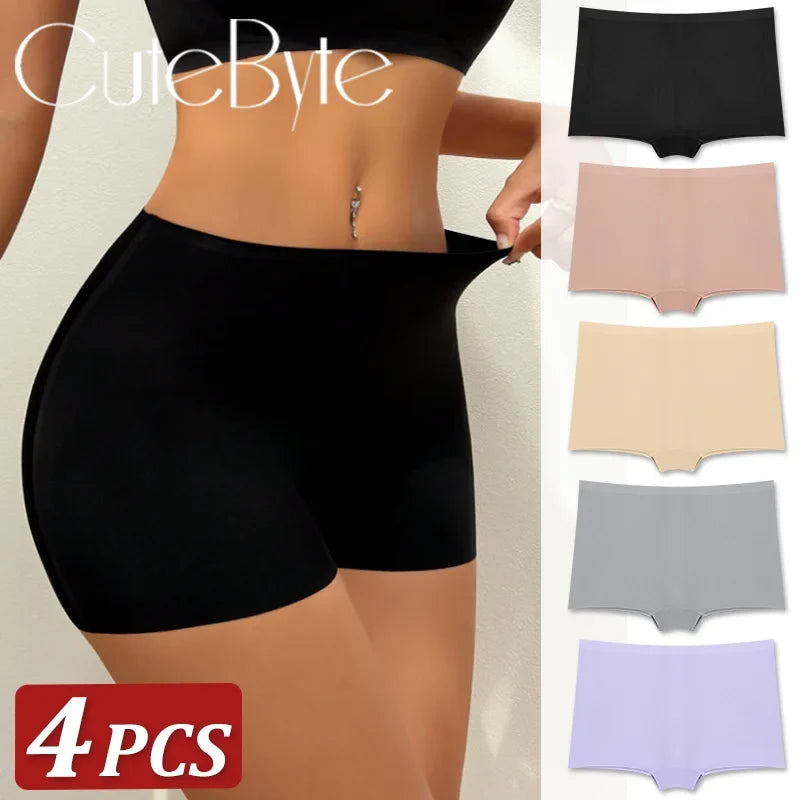 4Pcs/Set Women's Seamless Sports Boxer Panties Underwear Female Solid Color Comfortable Briefs Lingerie Intimate Underpant S-XL