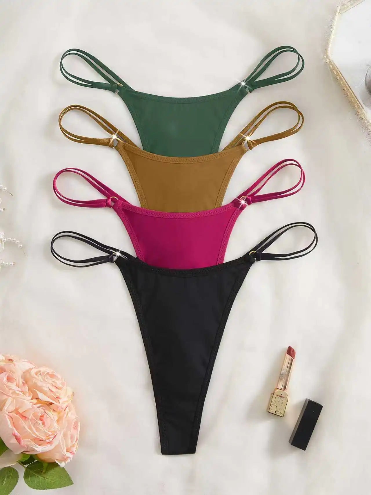 4 Piece Women Panties Sexy Low Rise G‑String Double Waistband Thong Fashion Female Sexy Underwear