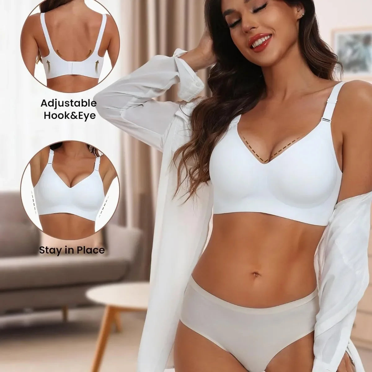 Women's Seamless Underwear 3/4 Cup and Thin Molded Cup Bra Wire-free Shaping Underwear Comfortable and Breathable Push Up