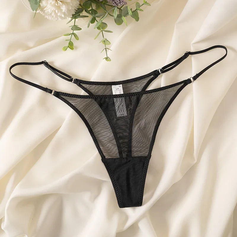 Lace Mesh Women Briefs Sexy Thong Transparent Panties Underwear Low Waist Girls G String Seamless Lingerie Fitness T Back