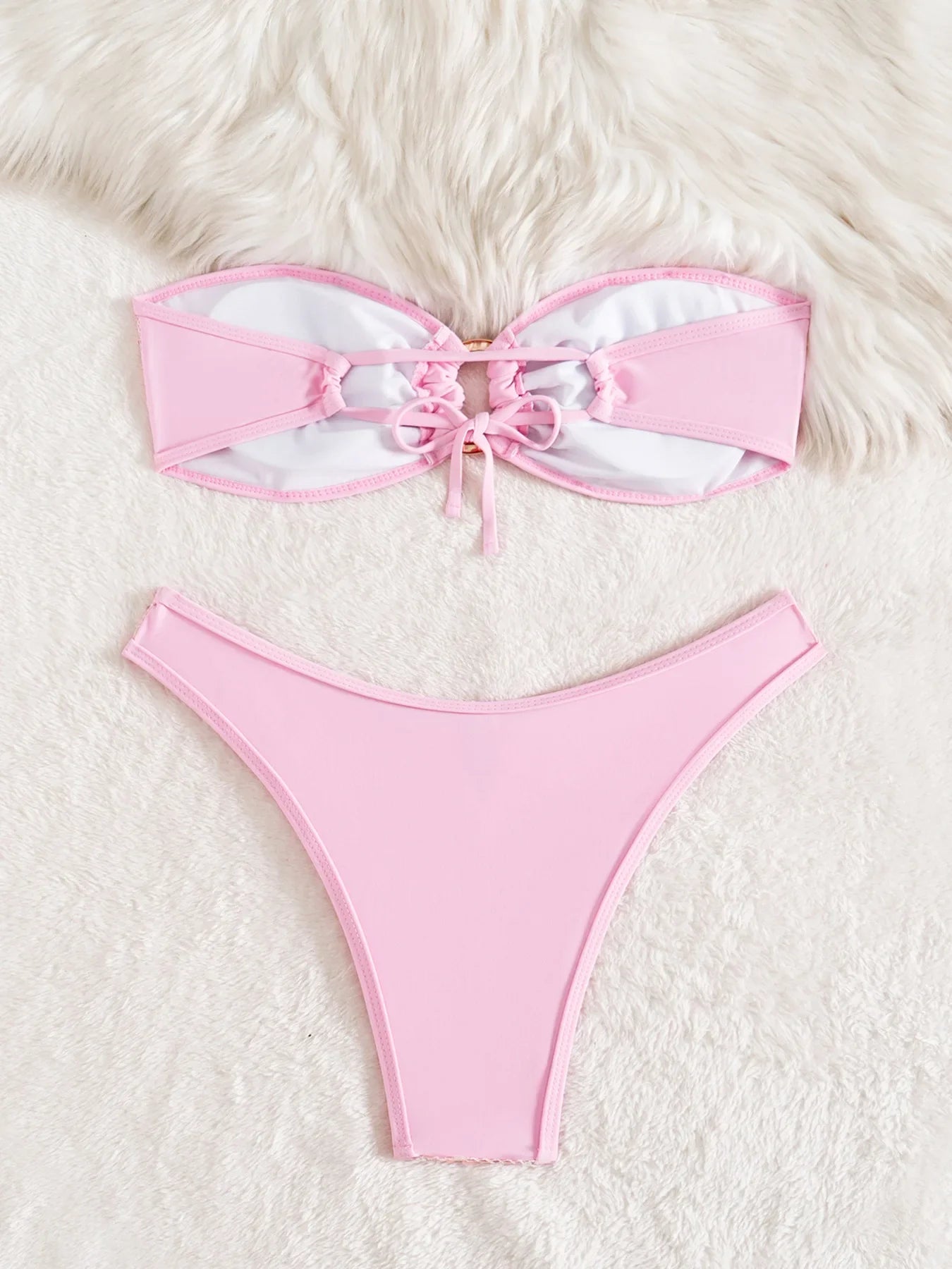 Sexy Bandeau Bikini 2026 Women Shiny Sequin Front Ring Push Up Micro Swimsuit Summer Pink Bathing Suit Thong Swimwear Biquini