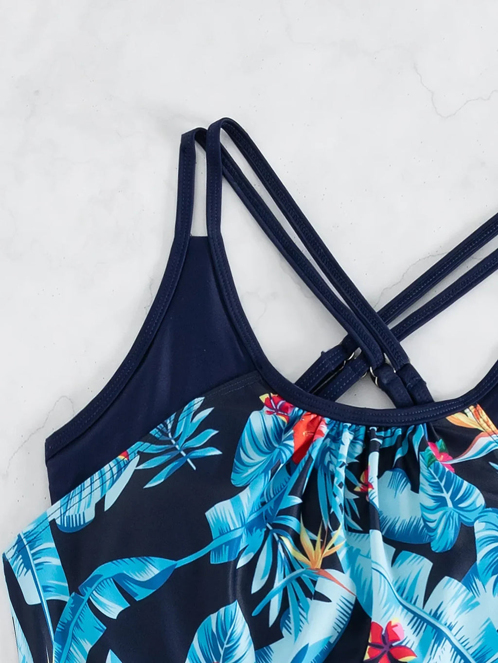 Women's Conservative Two Piece Swimsuit Black Stripe Print Patchwork Crop Top Tankini Set Beach Bathing Suit High Waist Swimwear