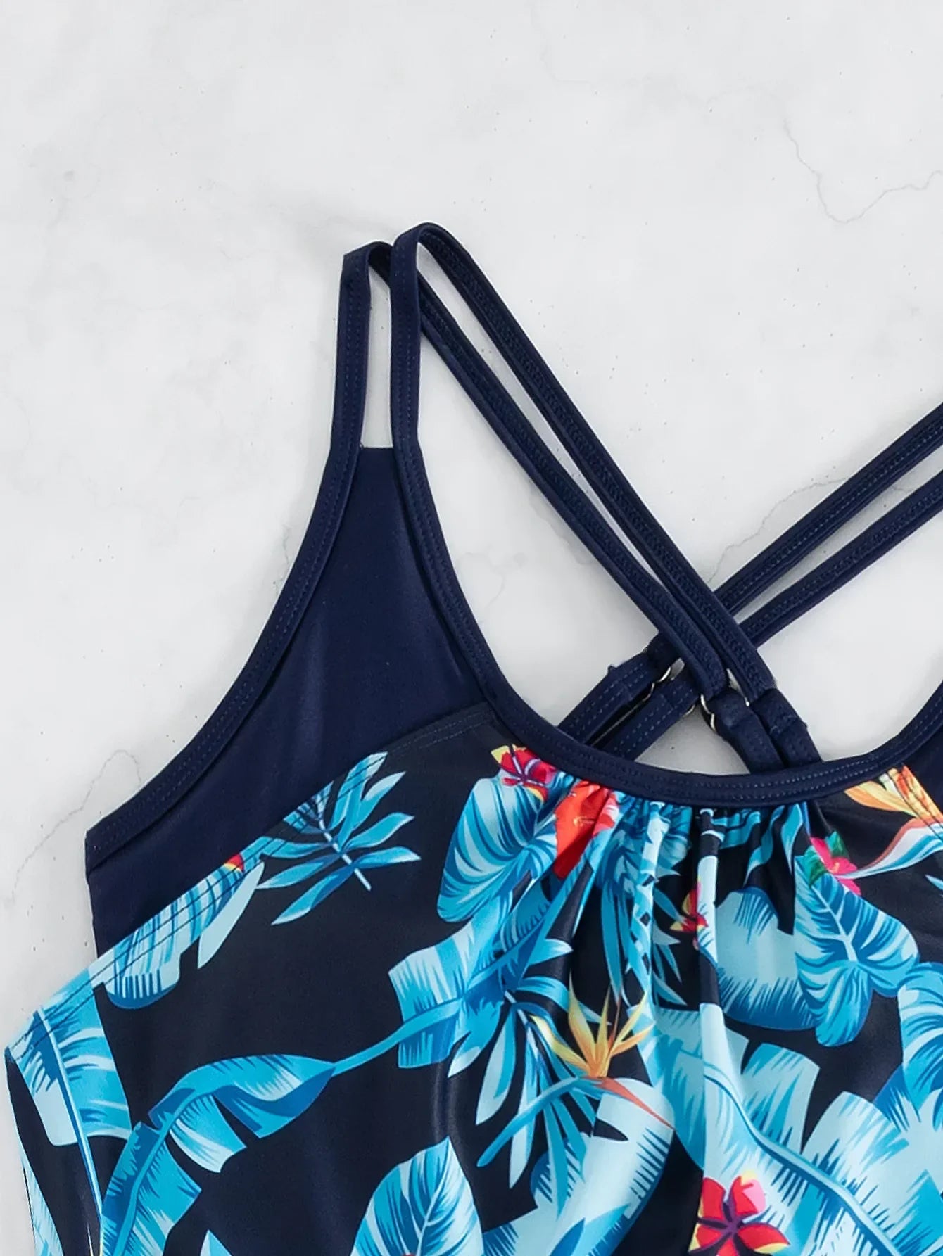 Women's Conservative Two Piece Swimsuit Black Stripe Print Patchwork Crop Top Tankini Set Beach Bathing Suit High Waist Swimwear