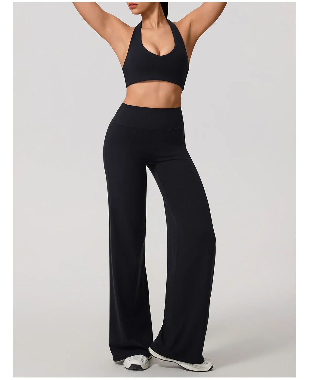 Hearuisavy Summer Yoga Set 2Pcs Women Breathable Backless Halter-Neck Sports Bra Push Up Pilates Fitness Top Straight Leg Pants