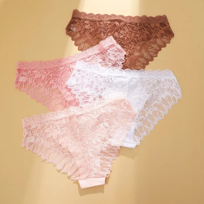 3Pcs/set Lace Sexy Panties Women XS-XL Low-Rise Briefs Sexy Ladies Underwear Trendy Floral Underpants Female Panty Lingerie New