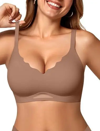 Women’s Wireless Bras Scalloped Push Up Bralettes No Und Full Cup Thin Mold Comfortable and Breathable Seamless Bra Sostén