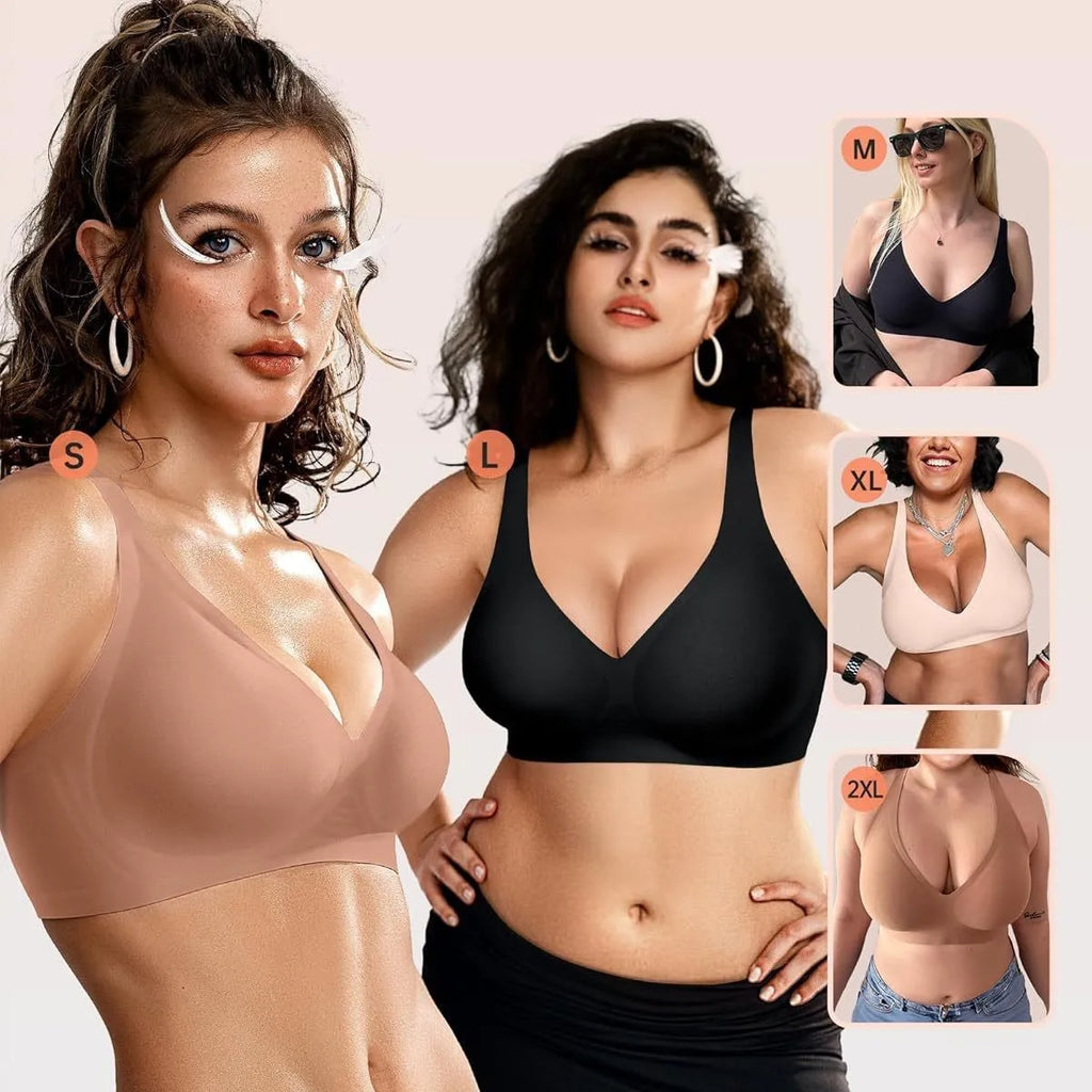 Women's Deep V Solid Color Seamless Full Cup Bra Wire-Free Comfortable Supportive Wire-Free Bra T-Shirt Push-Up Bra Underwear