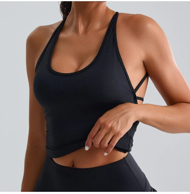 Women Sports Underwear Beautiful Back Cross Back Fitness Sports Bra Top Gym Yoga Athletic Tight Workout Jog Soft With Chest Pad
