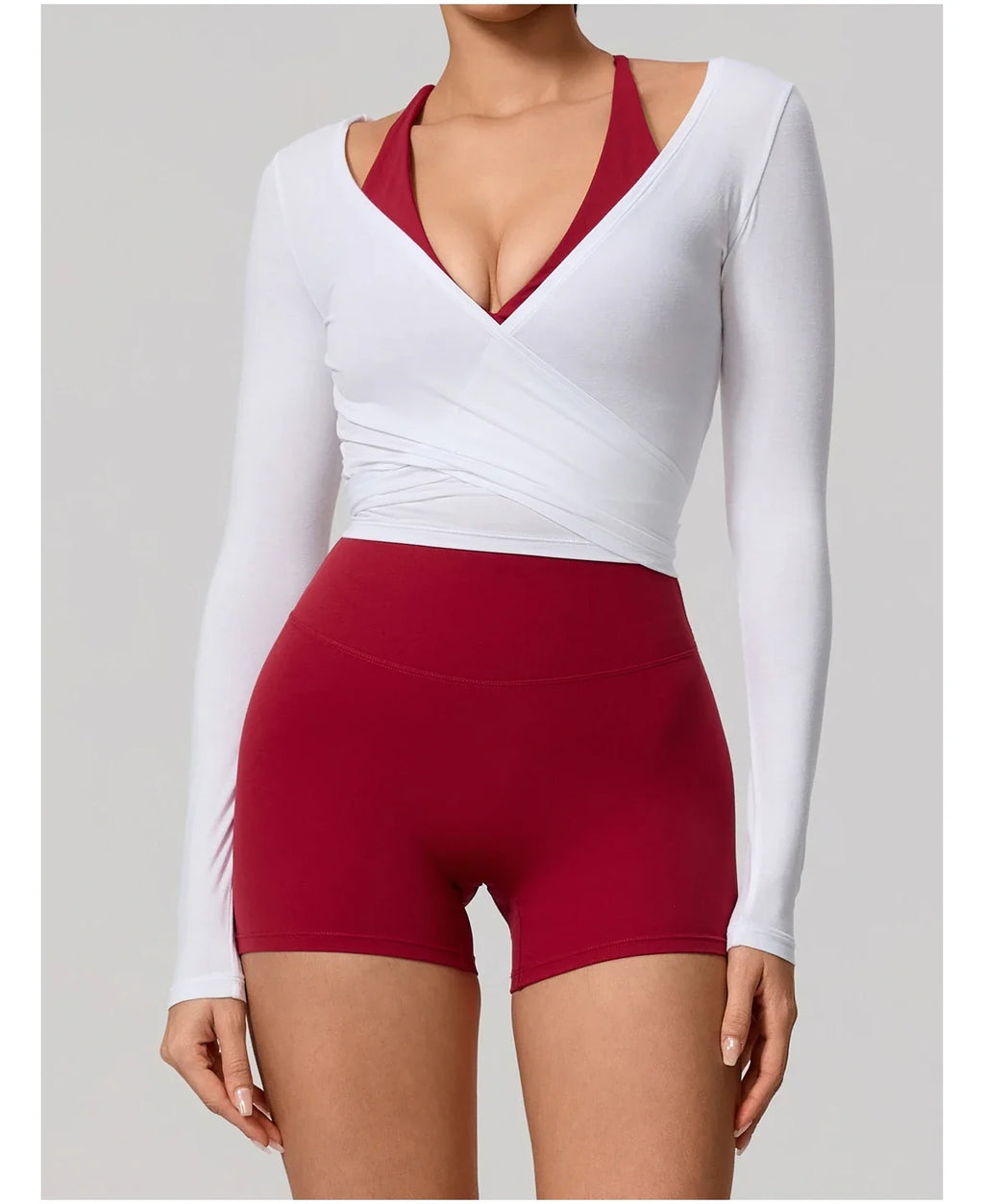 Hearuisavy Summer Women's Yoga Shirt Long Sleeve Sportswear Gym Breathable Quick Dry Sports Top Pilates Dance Ballet Wrap Tops