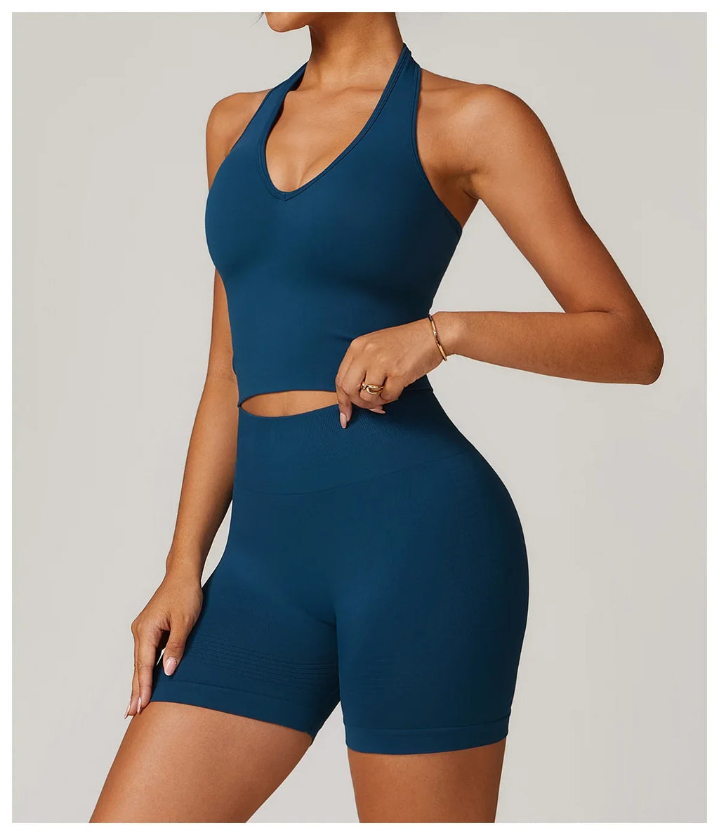 Seamless High Stretch Sports Bra Women Halter Yoga Bra Padded Backless Sports Bras Gym Crop Top Push Up Workout Yoga Tops Woman