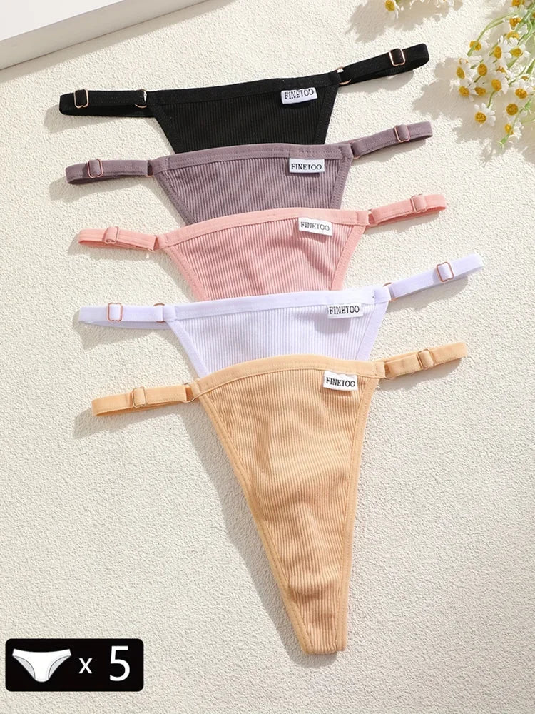 5PCS Women's Panties Cotton Thongs Adjustable Waist Sexy G-String Solid Color Seamless Intimate Female Underpants Lingerie S-XL