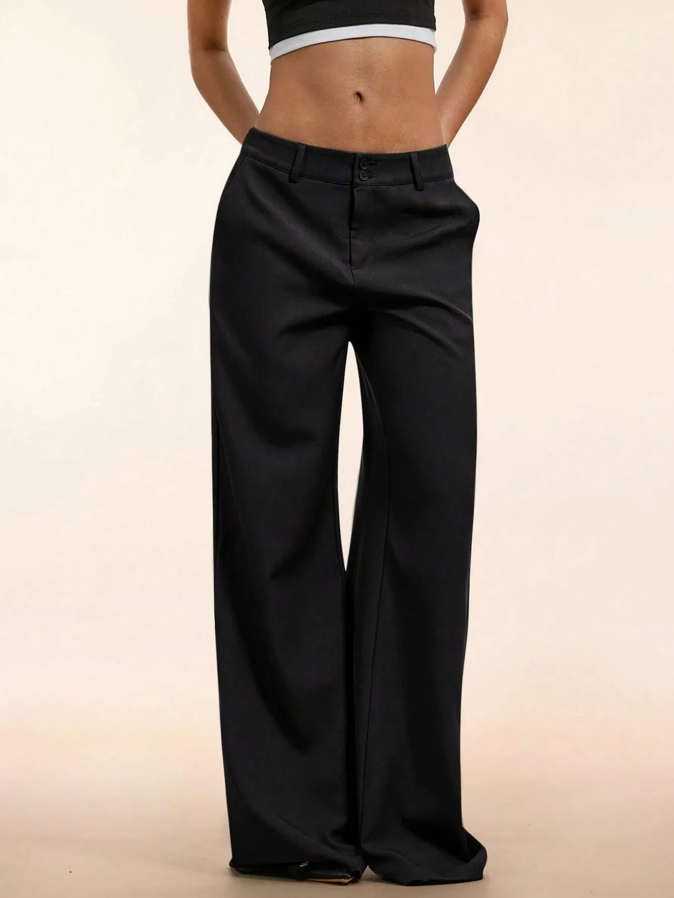 Women's Elegant Low Waist Personalized Slight Flared Leg Pants Casual Ribbed Wide Leg Mopping Trousers Streetwear 2025
