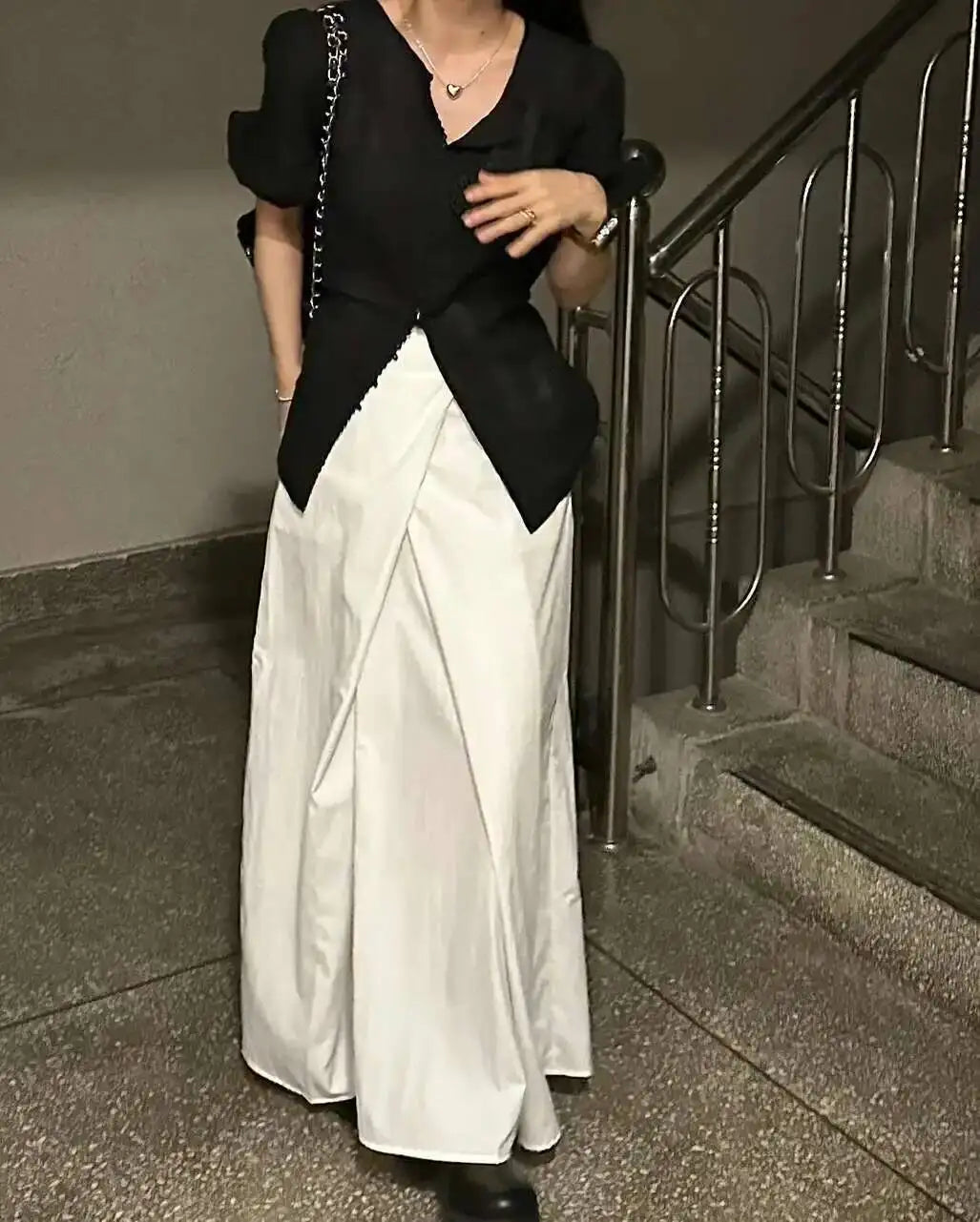 Loose Knee-Length A-Line Skirt Versatile Minimalist Design Commute High Waist Midi Pure Color Polyester Fiber Skirt WDM4