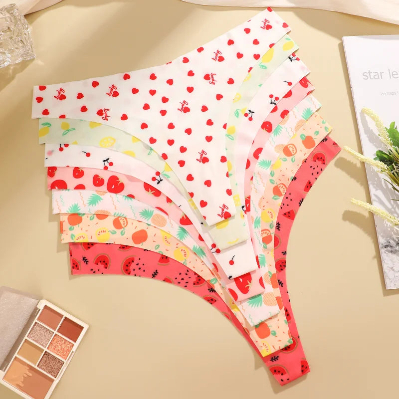 5Pcs Women G-string Seamless Sweet Fruit Thongs Low-waist Panties Ladies Soft Cute Thongs Female S-XL T-Back Panties Underwear