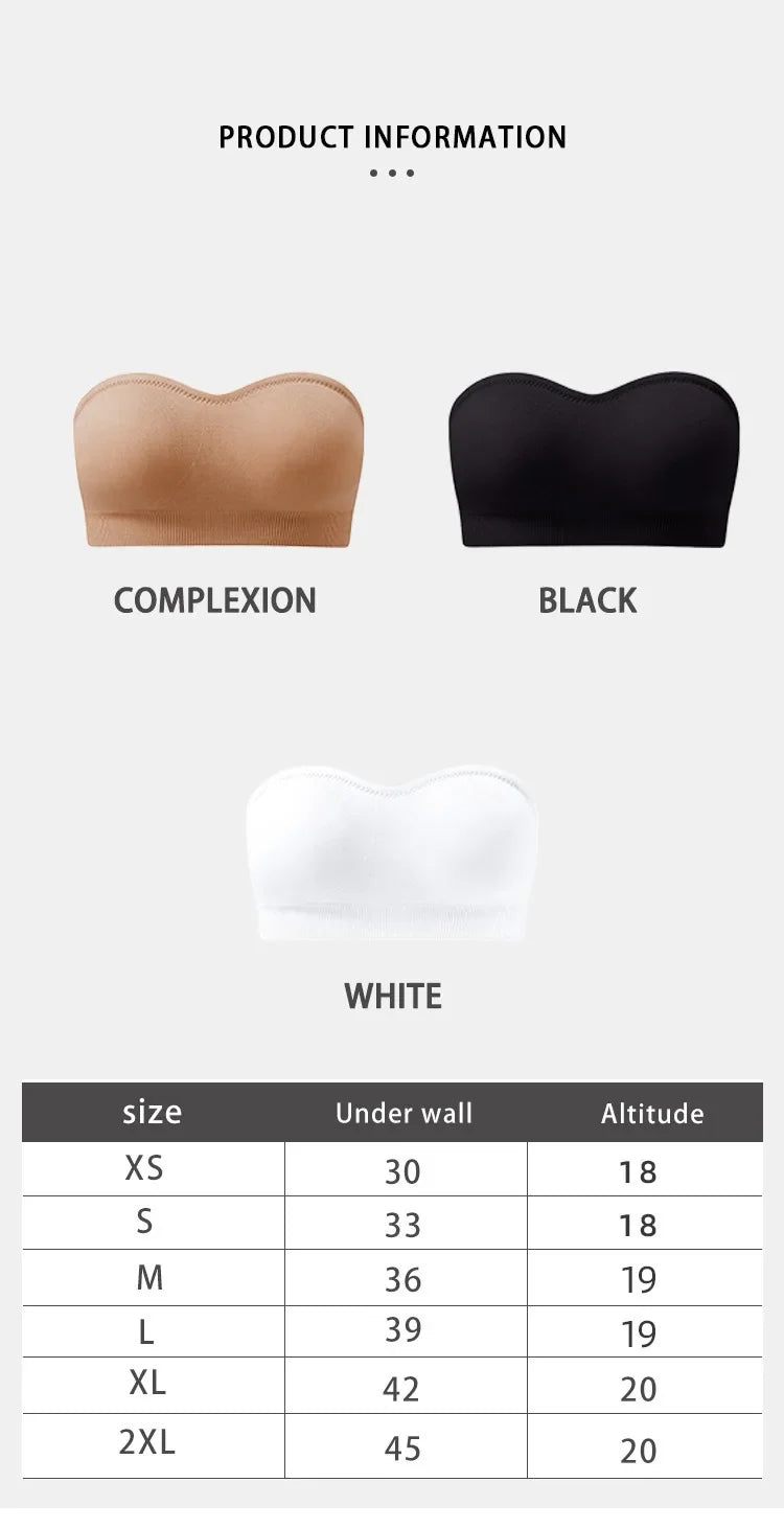 Women's Strapless and Wire-free Bandeau Bra with Full Cup Thin Mold Padding Non-slip Silicone Seamless Bra Plus Size Underwear