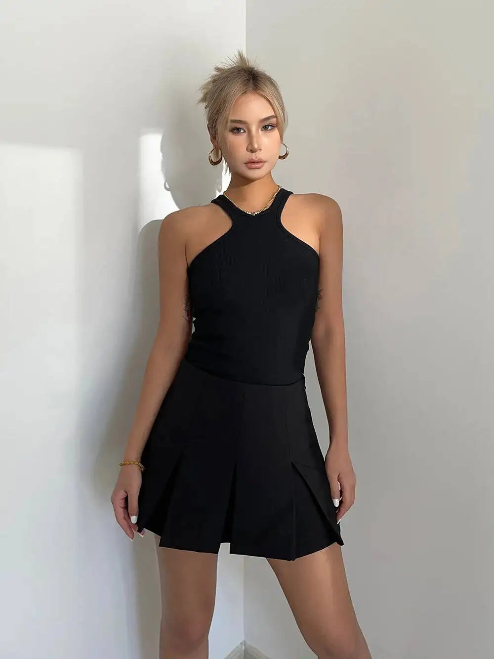 WOMENGAGA American High Street A-line Short Unif School Girl Fairy Grunge Skirt High Waist Pleated Skorts Streetwear Lovely HM2O