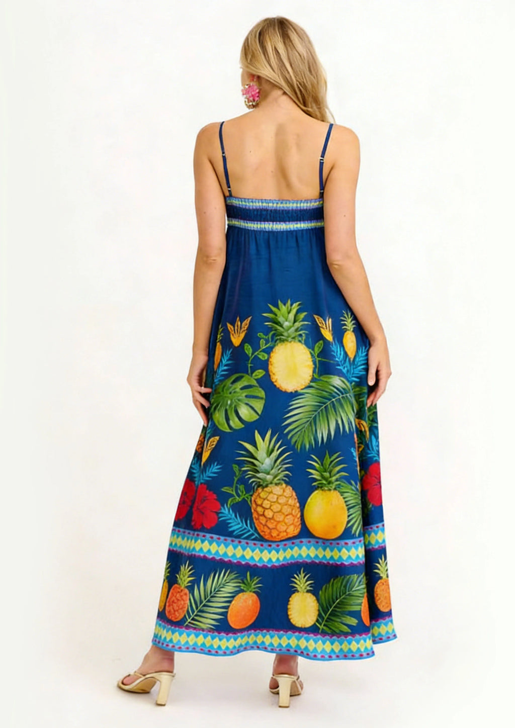 Women Floral Geometric Neck Long Party Dress Fashion Sleeveless Spaghetti Strap Dress Fashion Vacation Cocktail Flowy Sun Dress
