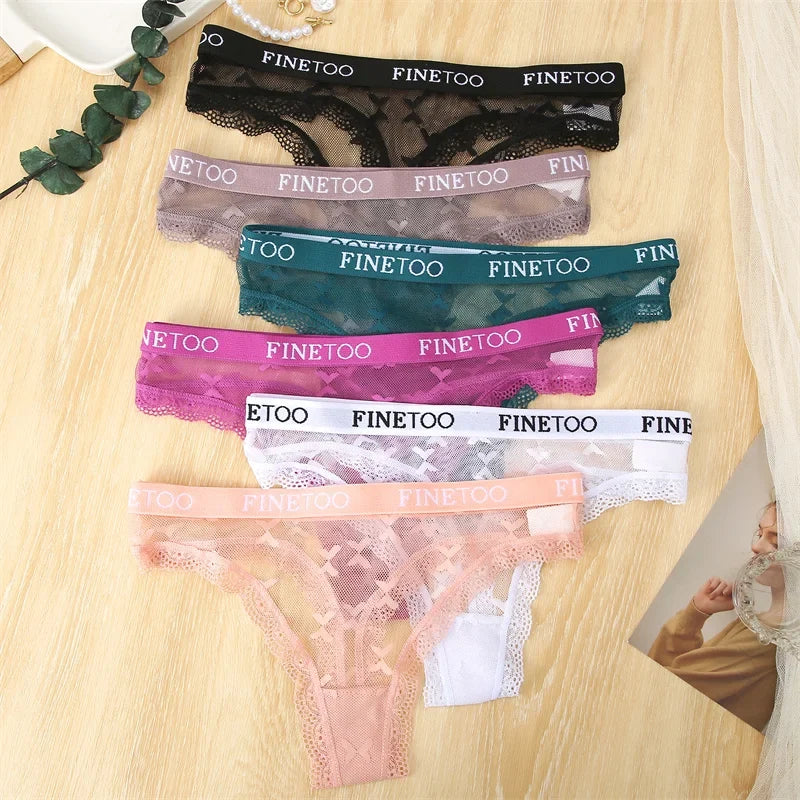 3Pcs/set Lace Thongs Women Floral G-string Underwear Trendy Letter T-Back Underpants Sexy Low Waist Bikini Panties Ladies Panty