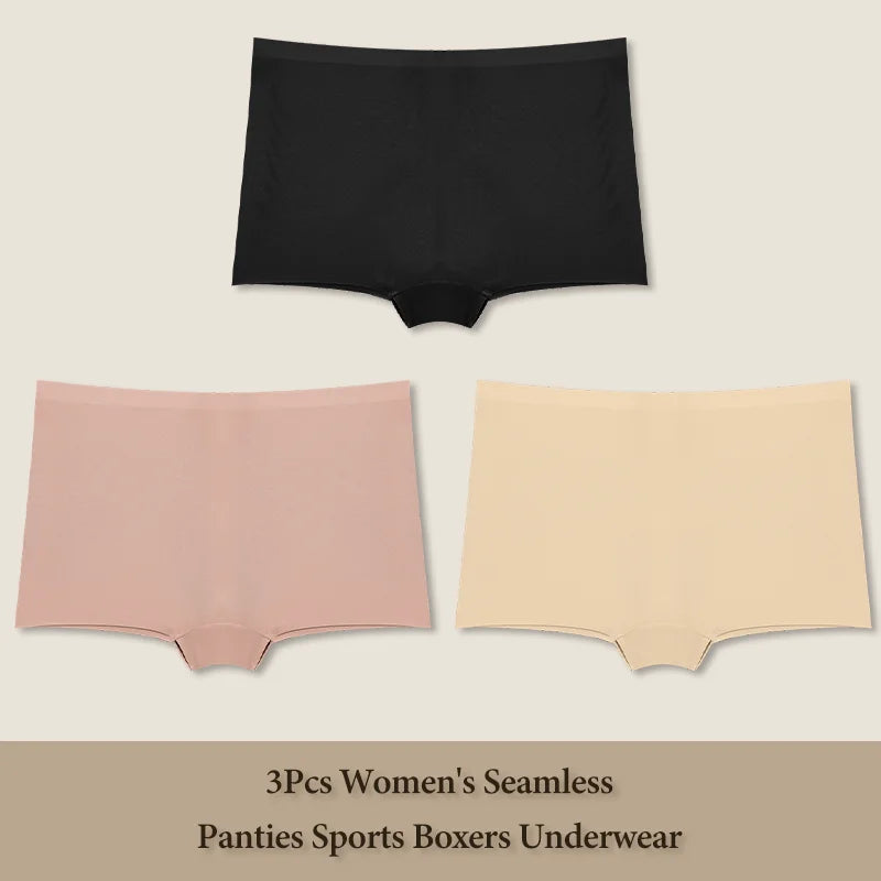 3Pcs Women's Seamless Sports Boxers Underwear Female Solid Color Panties Comfortable Brief Cozy Lingerie Intimate Underpant S-XL