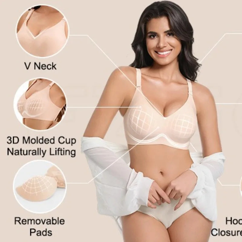 Women's Jelly Seamless Wire-Free Bra Full Cup Thin Mold Soft Support Underwear Plus Size Comfortable High Elasticity Bra