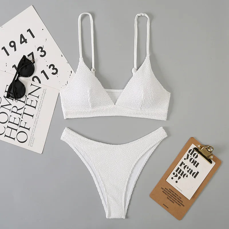 Sexy Extreme Micro Bikini Set 2024 Women White Black Wave V Neck Push Up Thong Swimsuit Beach Bathing Suit Two Piece Swimwear